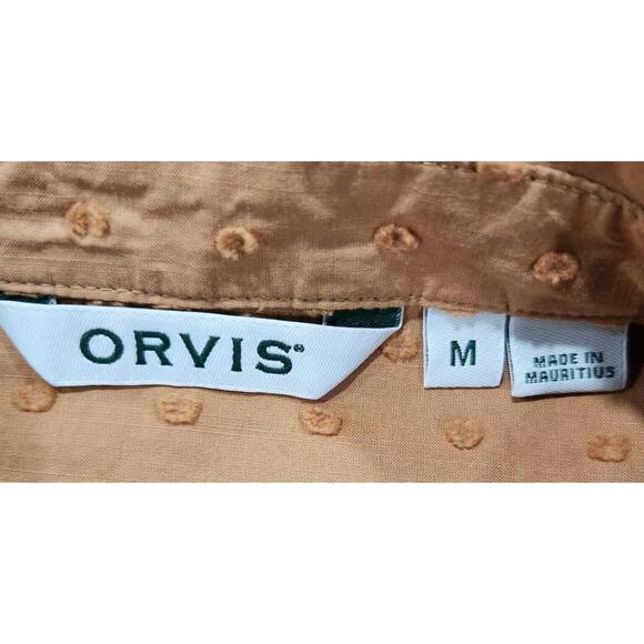 Orvis Womens Top Blouse Swiss Dot Button Up Short Sleeve Medium Dark Yellow - Picture 4 of 5